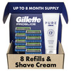 Gillette ProGlide Mens Razors 8 Razor Blade Refills Plus Gillette PURE Mens Soothing Shaving Cream with Aloe 6 oz