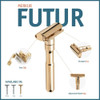 MERKUR FUTUR 702 Adjustable Double Edge Safety Razor Bright Gold Adjustable Razor With Dial Made in Germany PlasticFree