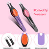 Chumia 5 Pieces NonSlip Grip Tweezers Slanted Tip Stainless Steel Tweezer Wide Precision Tip Clip Tweezer for Ingrown Ha