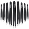 Mudder 12 Pcs Eyebrow Tweezers Set for Facial Hair Stainless Steel Slanted Tip Tweezers in Bulk for Men and Women Black