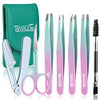 TsMADDTs 7 pcs Tweezers for Women Facial Hair Precision Tweezer Set for Eyebrows with Curved Scissor and Eyebrow Razor f