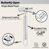 WEISHI Butterfly Open Double Edge Safety Razor for Men Chrome Long Handle with 5 Stainless Razor Blades Included Reusabl