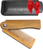 Folding Beard Comb wCarrying Pouch for Men All Natural Wooden Beard Comb wGift Box Green Sandalwood Comb for Grooming Co