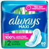 Always Maxi Feminine Pads with Wings for Women Size 2 Long Super Absorbency Unscented 60 Count
