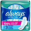 Always Ultra Thin Feminine Pads For Women Size 3 Extra Long Super Absorbency With Wings Unscented 38 Count