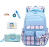 5Pcs Blue Backpack for School Girls Kawaii Elementary School Bookbag for Kids Cute Plaid Girls Daypacks for Students Tee