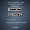 NETGEAR 5Port Gigabit Ethernet Easy Smart Managed Switch GS105Ev2 Managed Desktop or Wall Mount and Limited Lifetime Pro