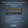 NETGEAR 8 Port PoE Gigabit Ethernet Easy Smart Managed Essentials Switch GS308EPP with 8 x PoE 123W Desktop or Wall Moun