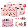 FUNDIARY Pink Strawberry Travel Carrying Case for Nintendo Switch OLED Portable Accessories Kit with Shouckproof Storage