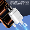 iPhone 17 16 15 Charger Fast Charging30W USB C Charger Type C Charger Phone Chargers iPhone10 Ft Long USB C to C Cable F