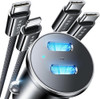 LISEN 90W USB C Car Charger Fast Charging 2 Cables LighningUSBC 2Port iPhone 17 Car Charger USB C Fast Charge Type C Car