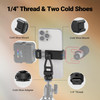 NEEWER Metal Phone Tripod Mount with Cold Shoes 14 Thread 180 Tilt 360 Rotation Adjustable Phone Clamp Holder Compatible