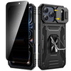 VEGO for iPhone 17 Pro Max Case with Slide Camera Cover Privacy Tempered Glass Screen Protector Ring Kickstand Military