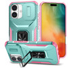 Eilkmcre for iPhone 16 Plus 5G Phone Case Heavy Duty Rugged Hard PC Back Cover with Ring Kickstand Slide Camera Lens Cov