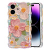 EYZUTAK Case for iPhone 16 Plus Colorful Retro Oil Painting Printed Flower Laser Glossy Pattern Cute Curly Wave Edge Exq