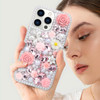 Omorro for iPhone 16 Pro Bling Case with Strap Luxury Glitter Rhinestone Diamond Crystal Sparkle Rose Flower Pearl Flora