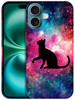GlamCase for iPhone 16 iPhone 16 Case Cat Galaxy Stars Design Printed Slim Sleek Cute Plastic Hard Snap on Protective De