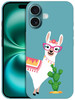 GlamCase for iPhone 16 iPhone 16 Case Teal Llama Cactus Design Printed Slim Sleek Cute Plastic Hard Snap on Protective D