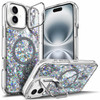 YZB Magnetic for iPhone 16 Pro Case Crystal Gem Compatible with MagSafe Glitter Sparkly Bling Builtin Stand MilitaryGrad