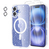 Jasmeas Magnetic for iPhone 16 Plus Case Glitter with 2X Screen Protector 2X Camera Lens Protector Compatible with Magsa