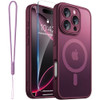 for iPhone 16 ProMax Case Matte Clear Compatible with Magsafe Screen Protector Wrist Strap Full Camera Lens Protection T