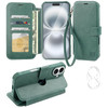 VANAVAGY Compatible for iPhone 16 Wallet Case PU Leather Flip Cover with RFID Blocking Card Holder Wrist Strap Kickstand
