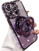 AuroiCCY Magnetic Ring Stand Glitter Case Cover for iPhone 16 Pro Compatible with Magsafe Luxury Bling Diamond Rhineston