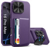 SIXBOX for iPhone 16 Pro Max Case with Kickstand Card Holder Camera Lens Cover Military Grade Drop Protection Shockproof