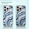 SuzaCase Clear Case for iPhone 16 Pro iPhone 16 Pro Case with Stylish Blue Wave Pattern Printed Durable Clear Shockproof