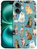 GlamCase for iPhone 16 iPhone 16 Case Cat Pattern with Sunglasses Teal Design Printed Slim Sleek Cute Plastic Hard Prote