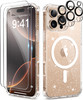 BERFY Case for iPhone 16 Pro Max Hard Phone Case Clear Glitter Shiny Clear Compatible with Magsafe with 2X Screen Protec