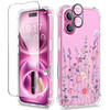 GVIEWIN for iPhone 16 Case Floral with Screen ProtectorCamera Lens Protector Non Yellowing Soft Shockproof Clear Phone P