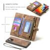 Simicoo iPhone 16 Pro Leather Detachable Wallet Zipper Case with 11 Card Slots Holder Magnetic Case for iPhone 16 Pro Fl