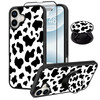 SAKUULO Compatible with iPhone 16 Plus Case Screen Protector Kickstand Black Cow DesignTire Texture AntiSlip Shockproof