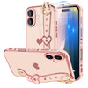 LLZCOQUE Compatible with iPhone 16 Plus Case with Strap for Women Girls 2 Screen Protectors Cute LoveHearts Wristband Ki