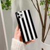 Omorro Compatible with iPhone 16 Pro Max Rectangle Case for Women Girls Bling Black White Vertical Striped Pattern Luxur