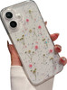 Shinymore Compatible with iPhone 16 Flower Case Soft Clear Flexible Rubber Pressed Dry Real Flowers Girls Glitter Floral