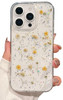 Shinymore Compatible with iPhone 16 Pro Max Flower Case Soft Clear Flexible Rubber Pressed Dry Real Flowers Girls Glitte