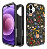 Plakill for iPhone 16 Case for Women Cute Girls Phone Cover Cool Aesthetic Unique Design Teen Black Flower Floral Heavy