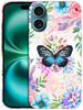 SuzaCase Back Case for iPhone 16 iPhone 16 Case with Stylish Teal Butterfly Floral Design Printed Cute Sleek Durable Har
