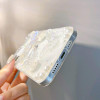 Changjia for iPhone 16 Plus Clear Glitter Case Cute 3D Butterfly Flowers Pearl Bling Sparkle Shiny with Wrist Strap Soft