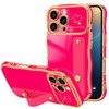 LLZCOQUE for iPhone 16 Pro Max Case for Women Girls with Strap Wave Frame Cute LoveHeart Plating Luxury Cover Raised Ful