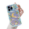QLTYPRI Case for iPhone 16 Pro Laser Colorful Retro Oil Painting Flower Moon Cloud Pattern Cute Curly Wave Border Phone