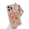 QLTYPRI Case for iPhone 16 Pro Max Laser Colorful Retro Oil Painting Flower Pattern Cute Curly Wave Border Exquisite Pho