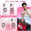 Yarxiawin for iPhone 16 Case Clear Glitter with Ring Stand Magnetic for Wireless Charger Pink Shockproof Cover iPhone 16