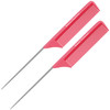 8.8 Inch Pink Metal Tail Comb (2 Pack) Carbon Fiber and Stainless Steel Pintail | Lightweight | Rat Tail Styling Combs for all Hair Types | Fine Toot