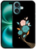 SuzaCase Back Case for iPhone 16 Plus iPhone 16 Plus Case with Stylish Teal Floral Oil Painted Design Printed Cute Sleek