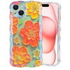 IDweel Case for iPhone 15 Plusfor iPhone 14 Plus Case CuteColorful Retro Oil Painting Printed Flower Glossy Pattern Curl