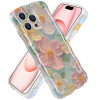 IDweel for iPhone 16 Pro Case Luxury Colorful Retro Oil Painting Printed Flower Glossy Pattern Cute Curly Wave Edge Exqu