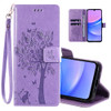 for Samsung Galaxy A16 5G Case Wallet for Women ManPU Leather Tree Cat Flowers Embossed Wrist Strap Card Slots Pocket Ki